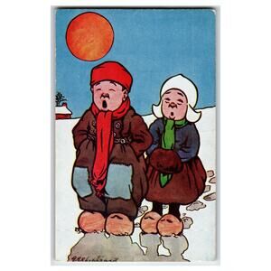 Raphael Tuck "Little Hollanders" Meet By Moonlight G.E. Shepherd Dutch Children